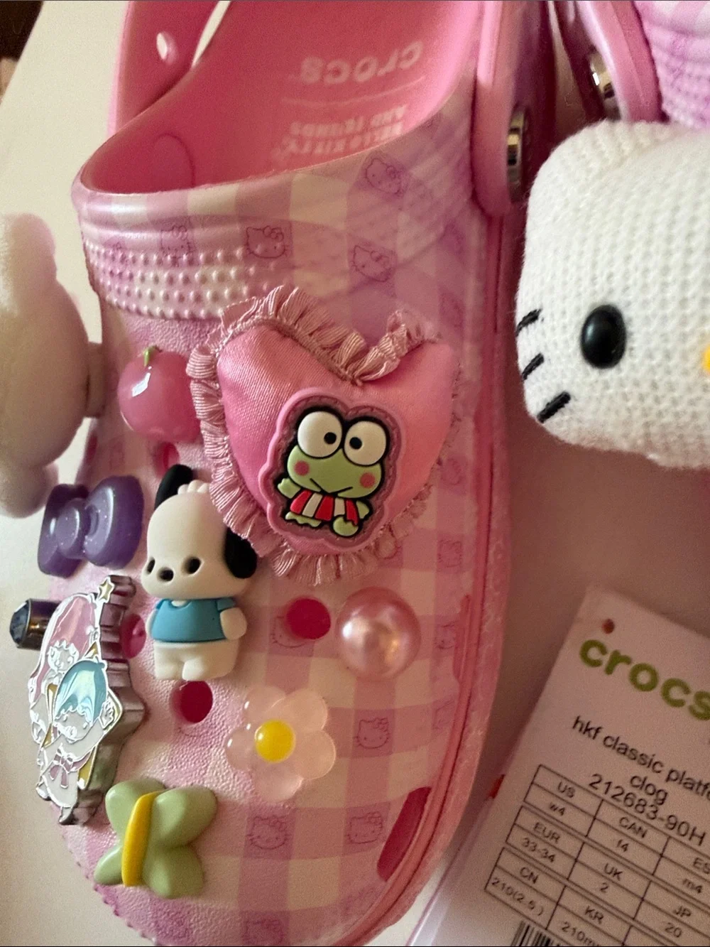CROCS Pink Checkered Platform Clogs with Sanrio Charms